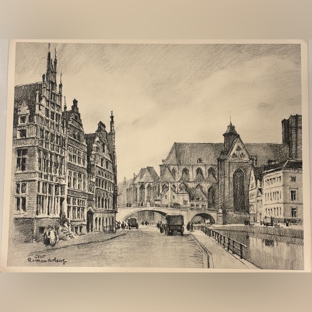 Herman Verbaere Fine Art Print Vintage Original Antique BELGIAN / BELGIUM SKETCH